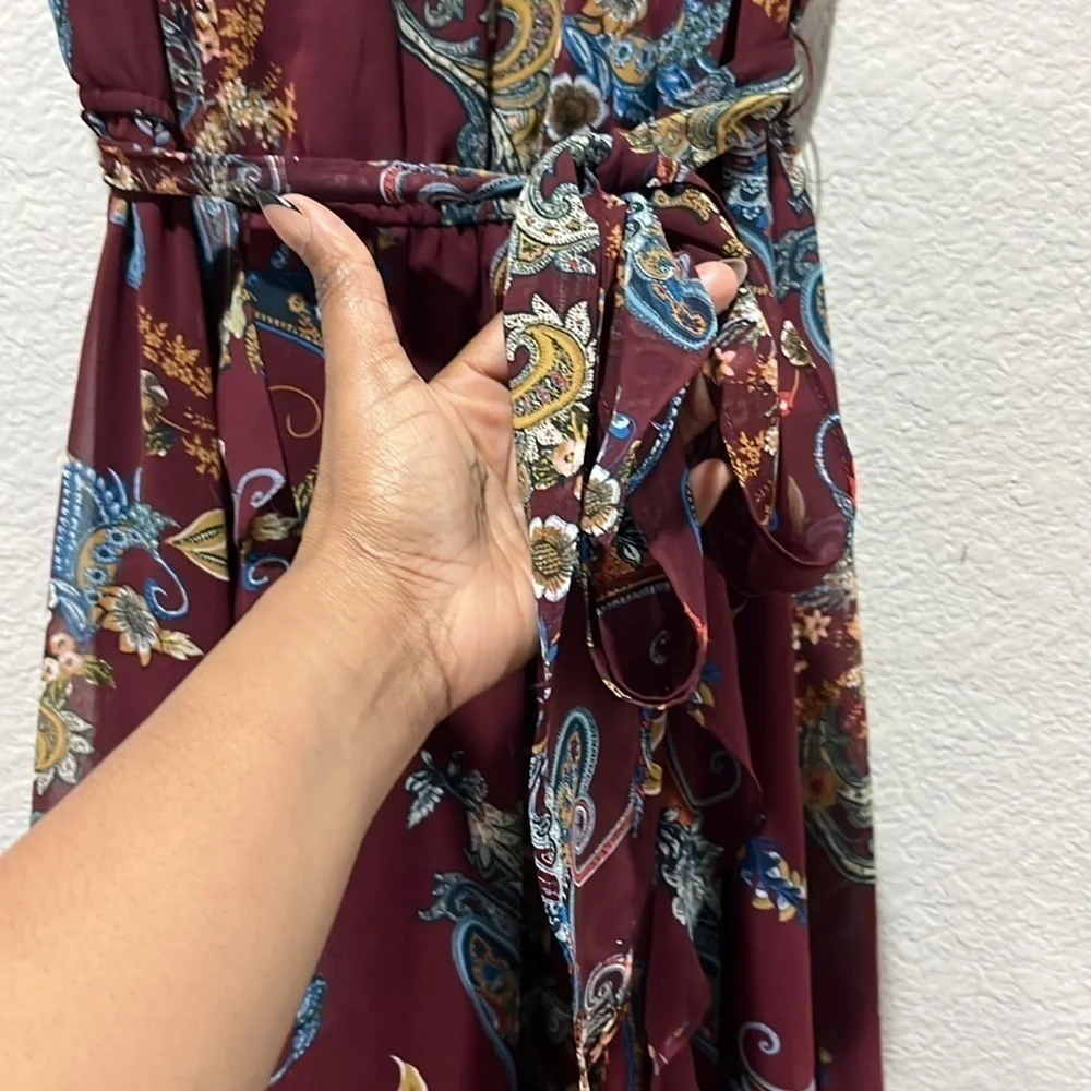 Westport sz 6 Handkerchief dress Burgundy Floral Sleeveless Belted Whimsigoth
